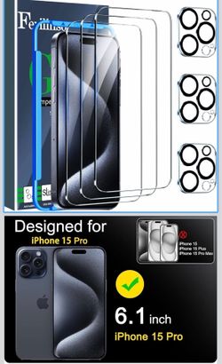 3 Pack Screen Protector for iPhone 15 Pro with camera protector covers (NEW)