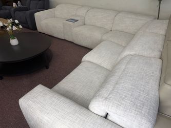Furniture- Homestage Deluxe 6 pc fabric sectional with 3 touch screen controlled recliners