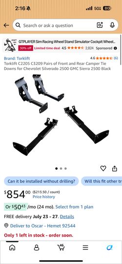Torklift C2205 C3209 Front and Rear Camper Tie Downs