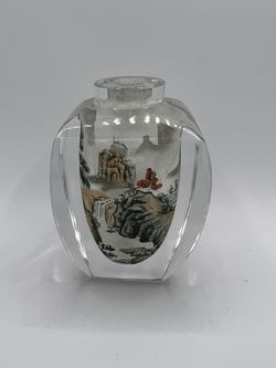Vintage Chinese Japanese Internally Painted SNUFF BOTTLE Clear Glass