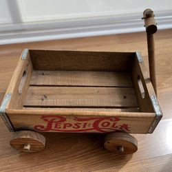 Vintage Pepsi Cola Antique Wooden Soda Crate Wagon Pull Toy