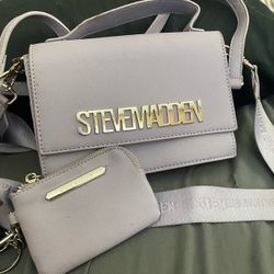 Steve Madden Light Purple Flap Crossbody Bag with Logo Strap & Coin Purse