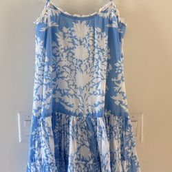 Juliet Dunn London Blue White Floral Cotton Mini Dress Cottagecore Boho