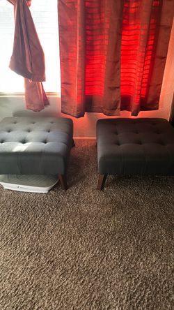 Set of 2 Tufted Fabric Ottoman Footstools