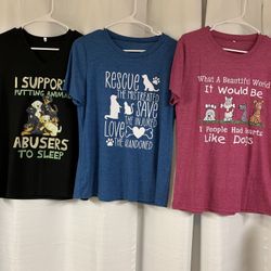 3 T-shirts In Black, Blue, And Raspberry Dogs And Rescue Theme