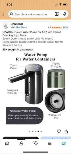 Touchless water pump for camping water jugs