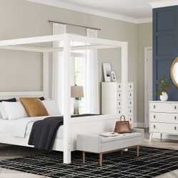 White-7Pc**Dresser,Chest,Queen Canopy Bed=2 Nightstands***