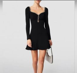 Self-Portrait Viscose Long Sleeves Rhinestone Knit Mini/Midi Dress
