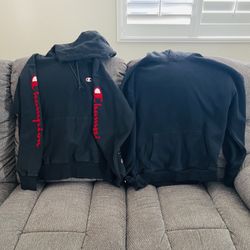 Men’s Hollister and Champion black hoodies. Size Large  