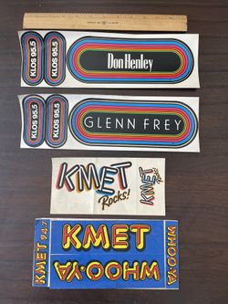 4 Classic Rock Radio Station Bumper stickers Of KMET & KLOS! Average Condition. Slightly Bent But Does Not Affect Quality. All 4 Stickers For $20!