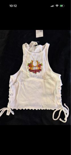 White Ribbed Crop Tank Top with Graphic