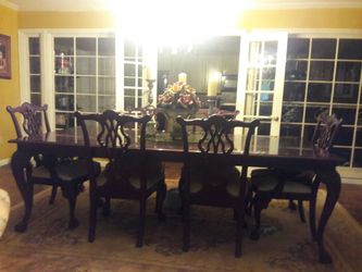 8ft antique cherrywood dining table & 6 chairs