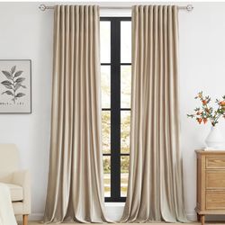 PRIMROSE Champagne Polyester Velvet Curtains 96 inch Long for Living Room,Set of 2 Panels Blackout Rod Pocket Back Tab Window Treatment Room Darkening