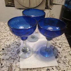 Set of 3 hand blown vintage Margarita glasses