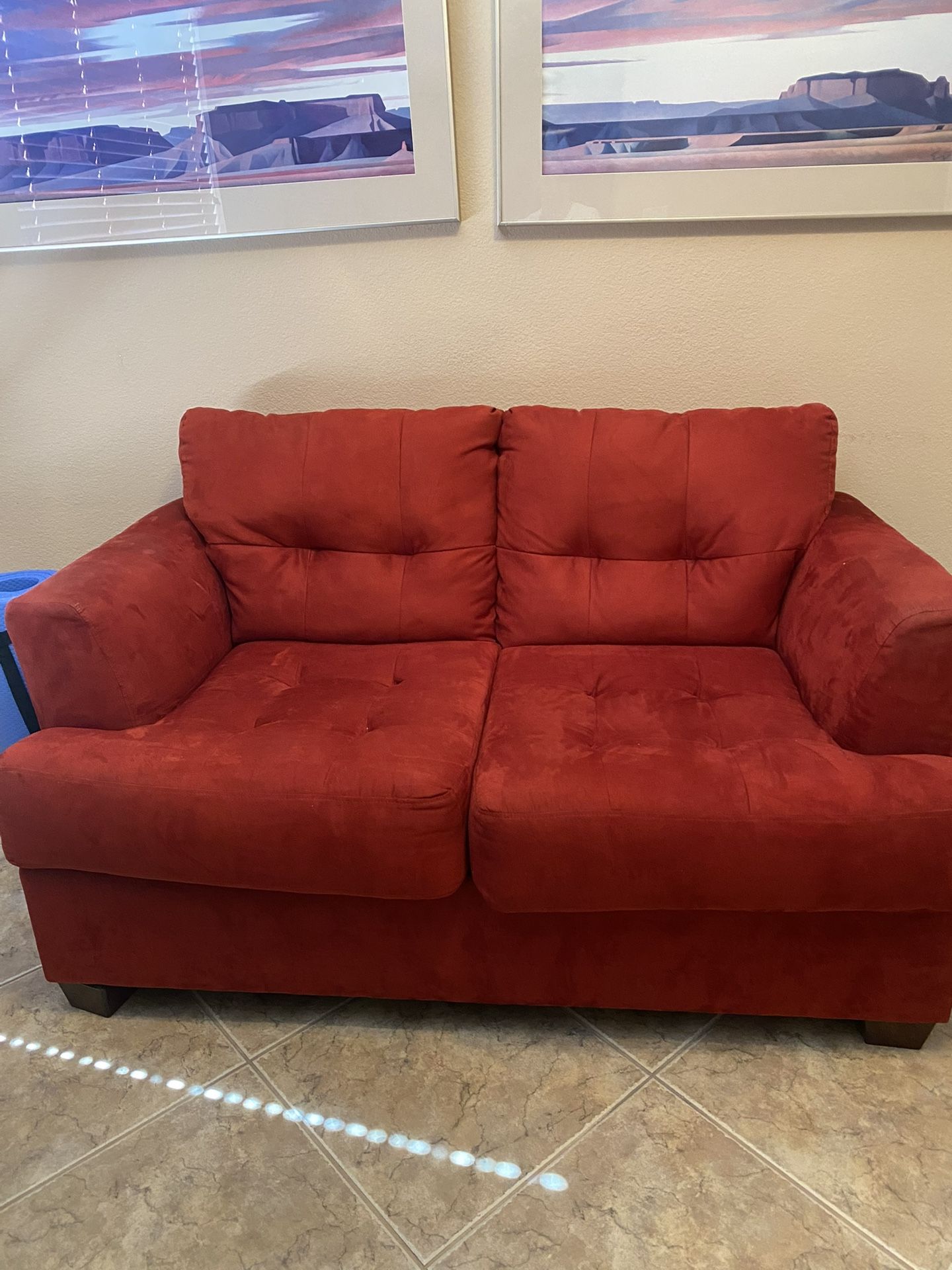 Red Two-Seater Couch – Barely Used & In Great Condition