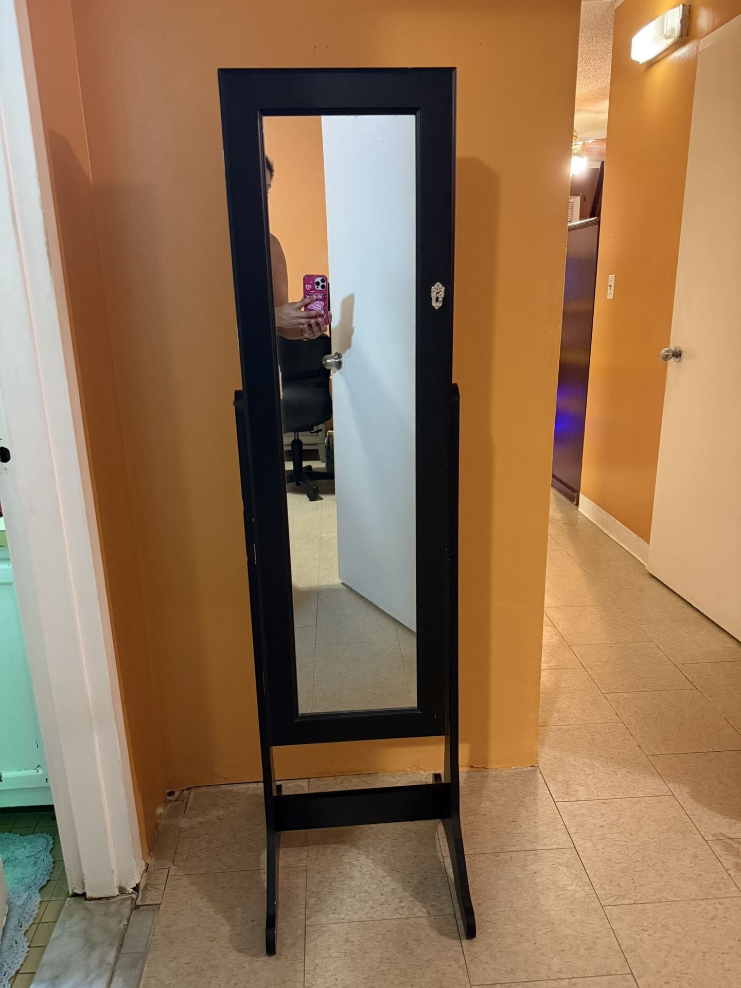 Jewelry Armoire Cabinet with Mirror (Black)