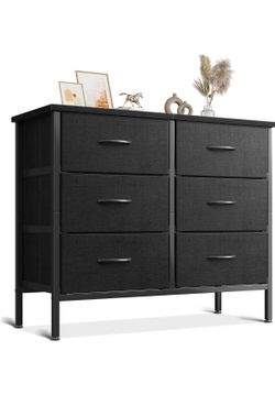 6 Drawer Fabric Dresser With Steel Frame And Wood Top - New In Box