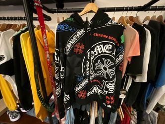 Chrome Hearts Stencil Hooded Sweatshirt Black Multicolor All Over Print Hoodie Size S