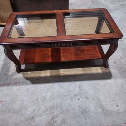 Broy Hill Coffee Table In Great Shape Solid Wood With Glass Inserts 