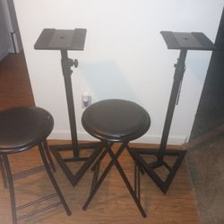 2 Speaker Stands And 2 Stools
