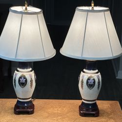 Pair Of Vintage Reliance Lamp Co. Hand Painted Black & Gold Lamps