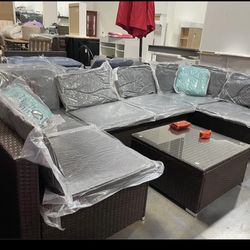 Assembled New 7 Piece Outdoor Patio Furniture Sets with Cushions, Outdoor PE Rattan Wicker Sectional