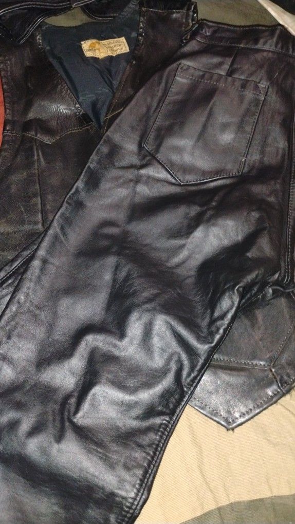 Black Leather Riding Pants And Vest
