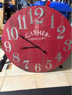 Clock- Large Wall Clock-  Farmhouse Red