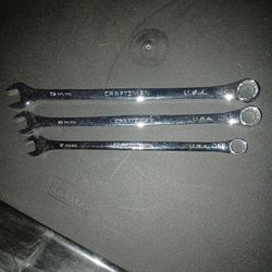 SEARS-CRAFTSMAN 3 PROFESIONAL POLISHED METRIC WRENCHS