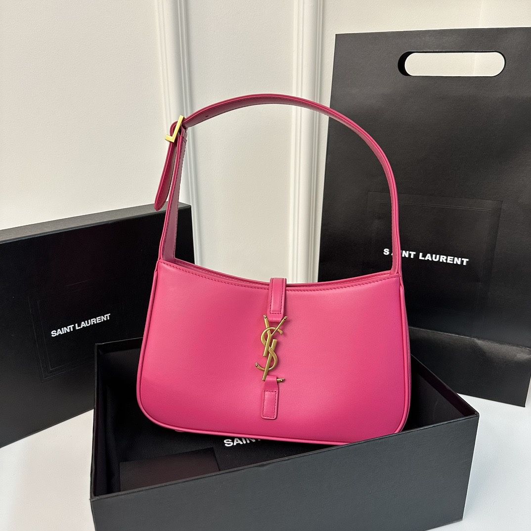 SAINT LAURENT Smooth Calfskin Le 5 A 7 Hobo Bubblegum 24.5x16x6cm