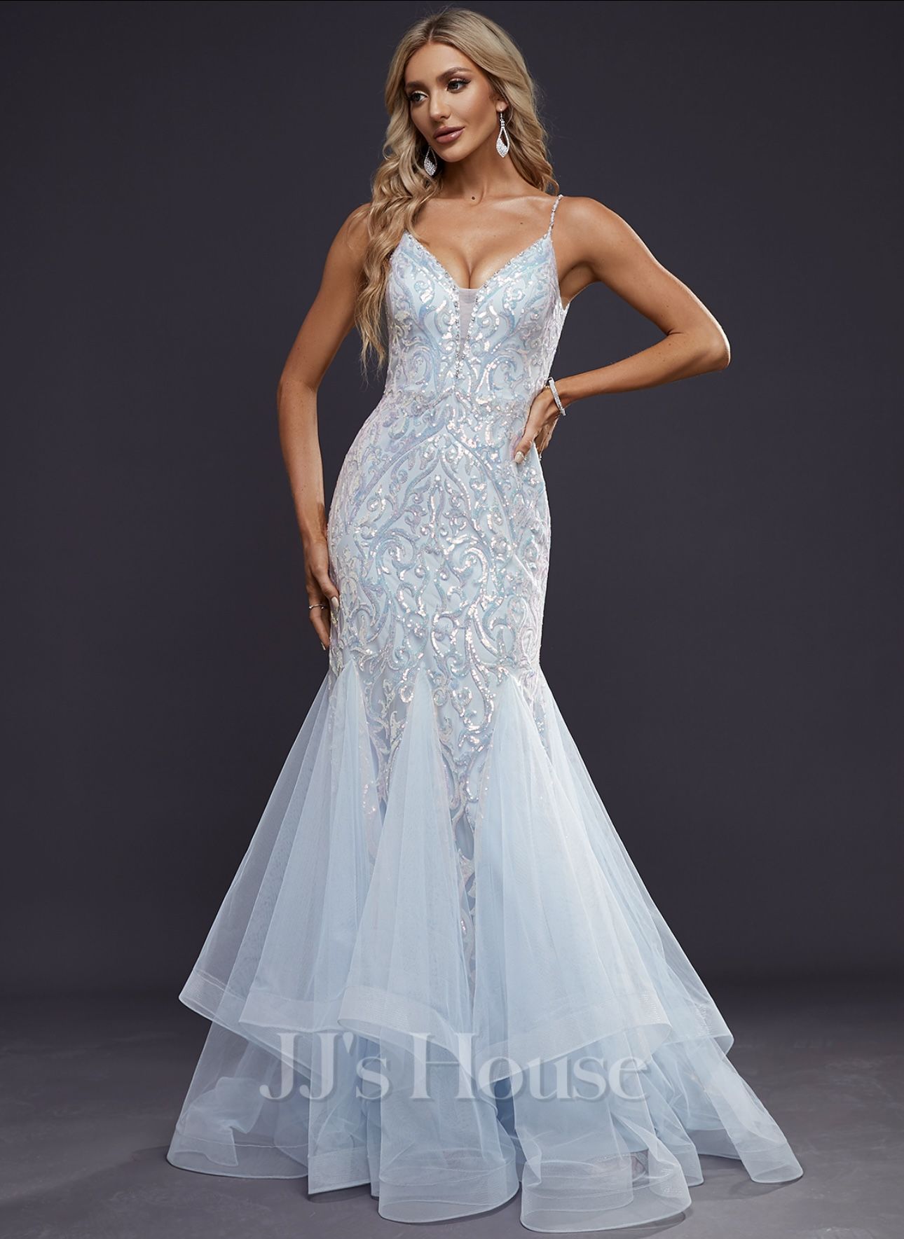 Mermaid V- Neck Sequin Prom Dress