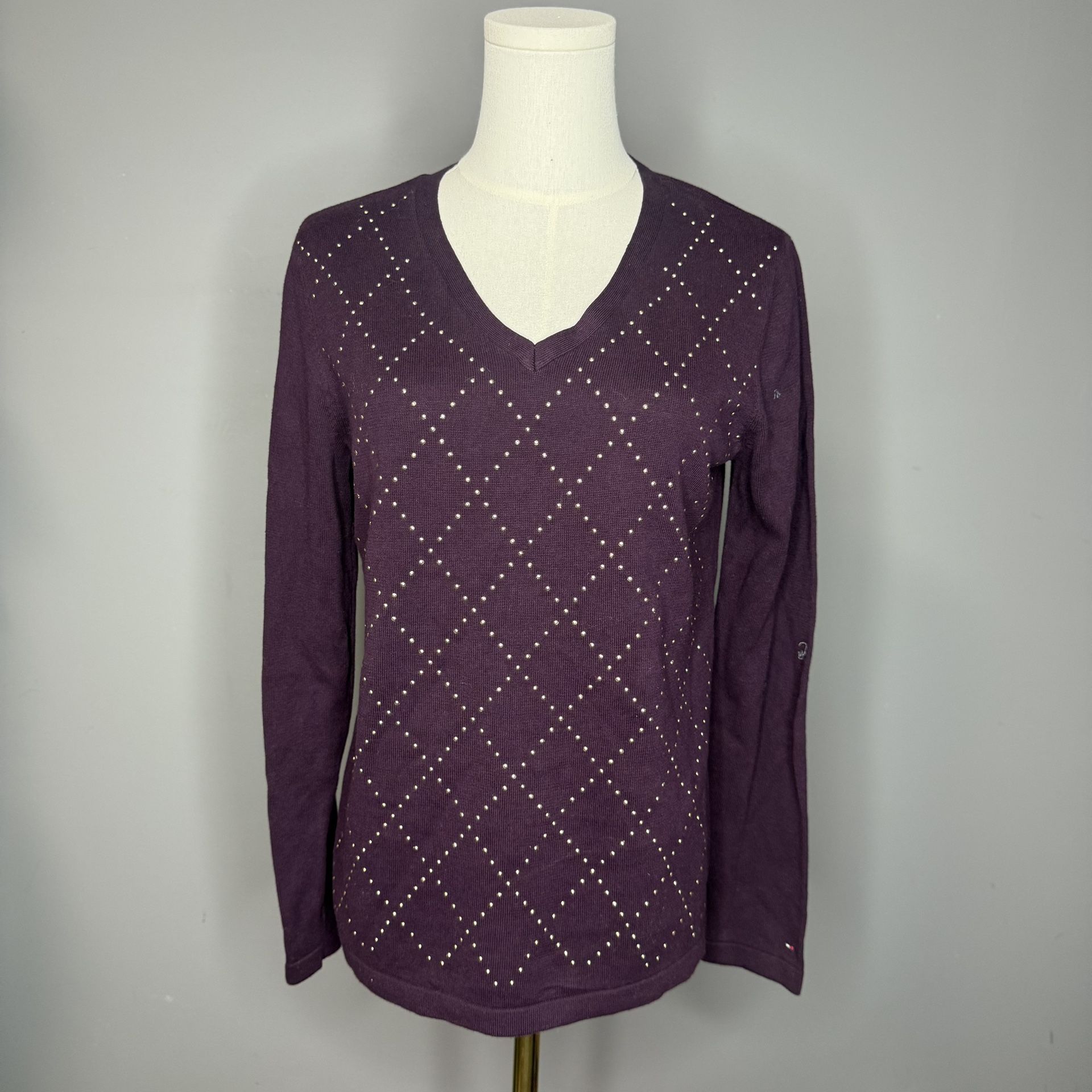 Tommy Hilfiger Women's V-Neck Sweater Medium NWT Wine Red Pullover 100% Cotton S