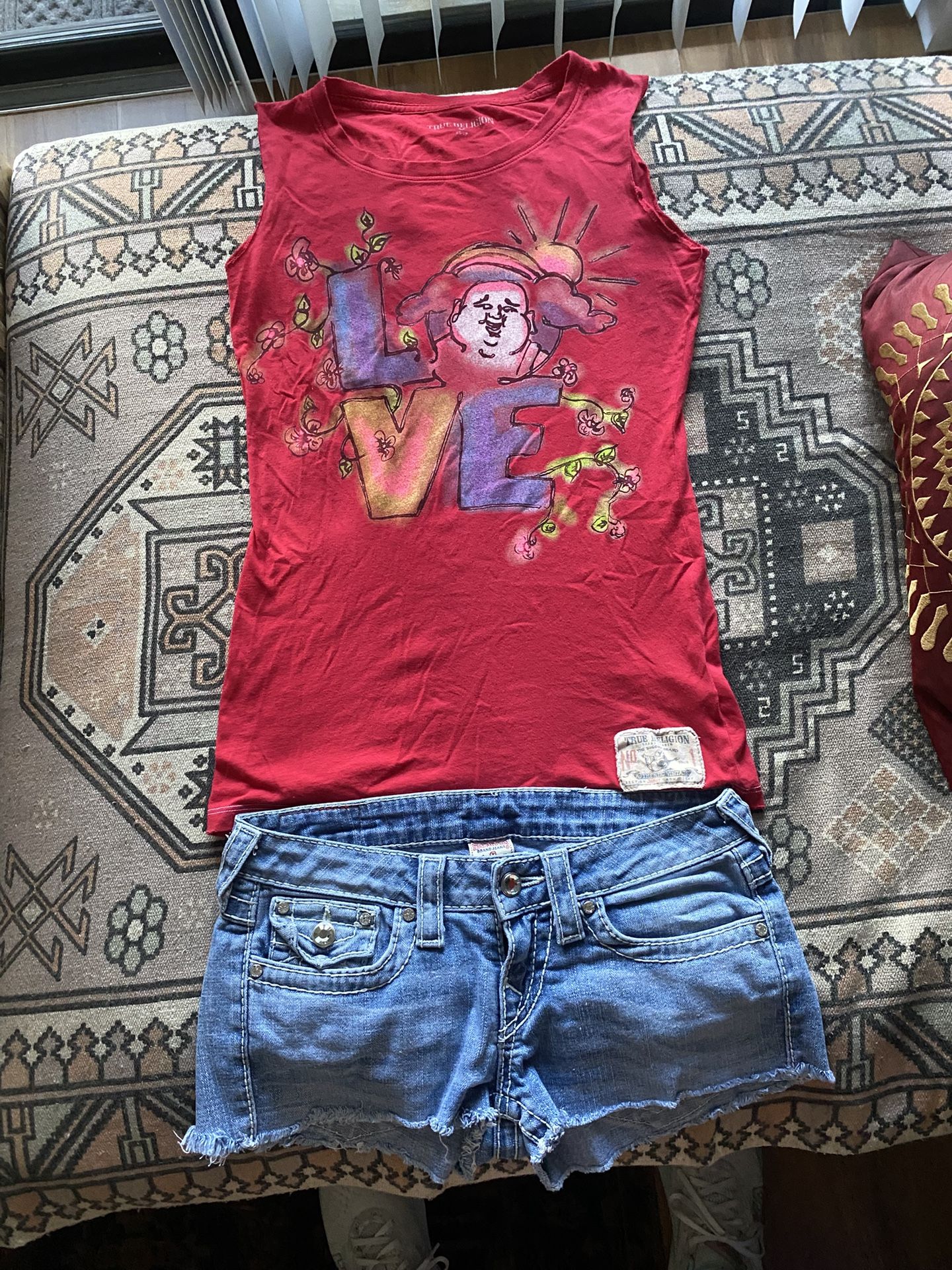 Womens Juniors True Religion Limited Edition Crystal Shorts Size 25 And XS Retro TR Tank