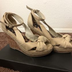 Beige strap wedges size 6