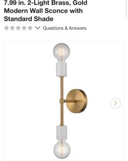 7.99 in. 2-Light Brass, Gold Modern Wall Sconce with Standard Shade