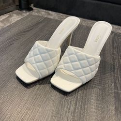White Mule Slide Heeled Sandals