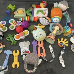 Large Baby Sensory, Teether & Rattle Toy Bundle – 30+ Pieces