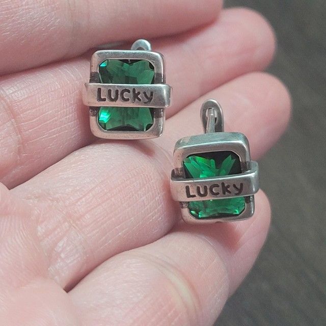925 sterling silver women's lady's large green stone lucky hoops half hoop earrings gift.