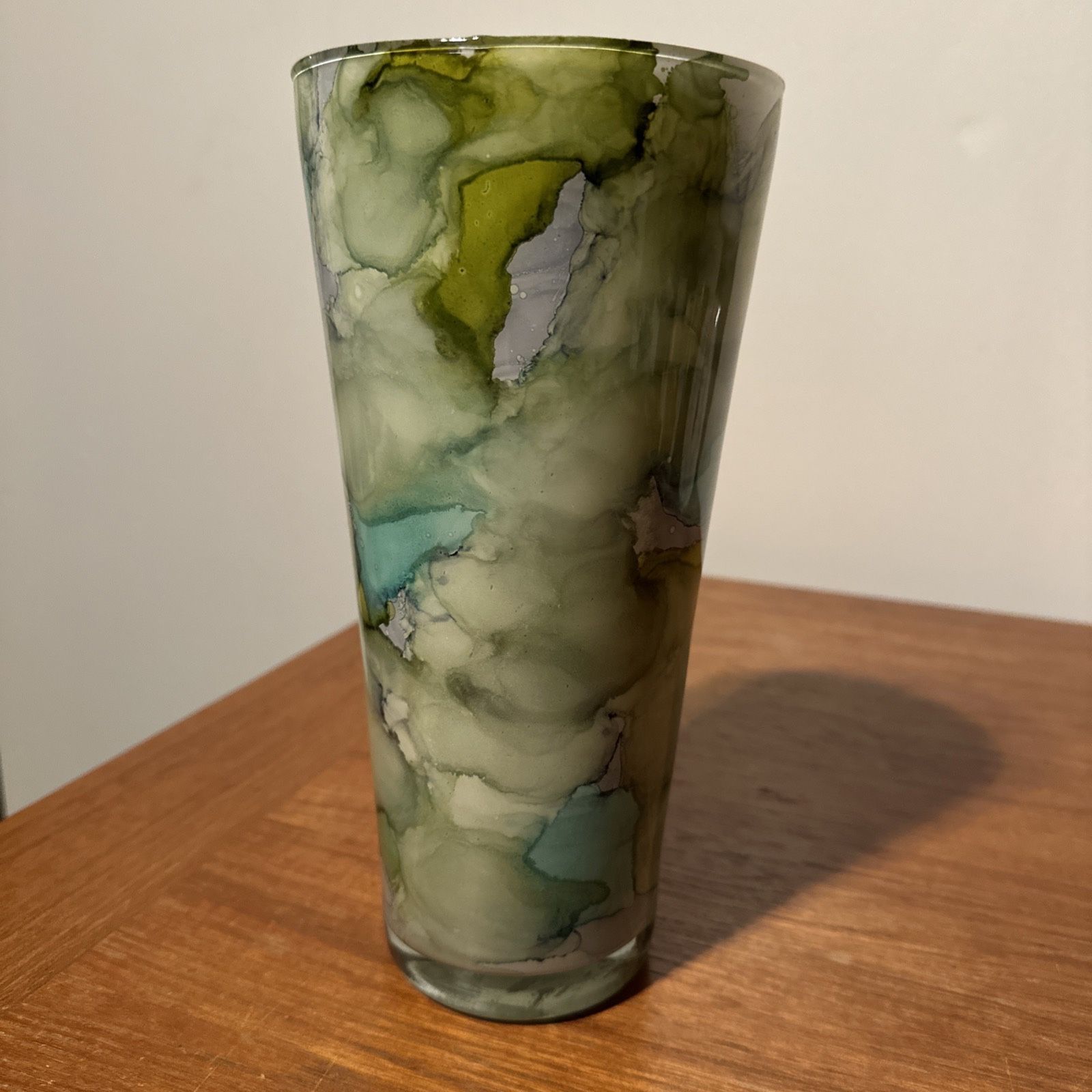 Flower Glass Vase Multi-colored Green 10” Tall