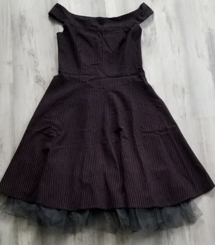 Vintage Morbid Threads Pinstripe Off Shoulder Tulle Dress XS