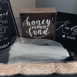 5 Piece Wedding/Bride To Be Items.  Veil And Sash Are New. Other Items Used Once