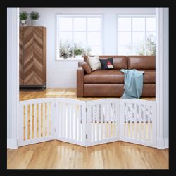 Pawland Freestanding Foldable Wooden Dog Gate, White, 4 Panel