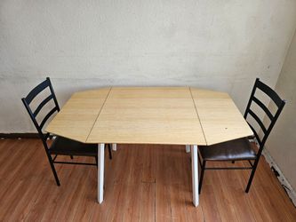 IKEA PS 2012 Bamboo White Drop-Leaf Table + metal chair