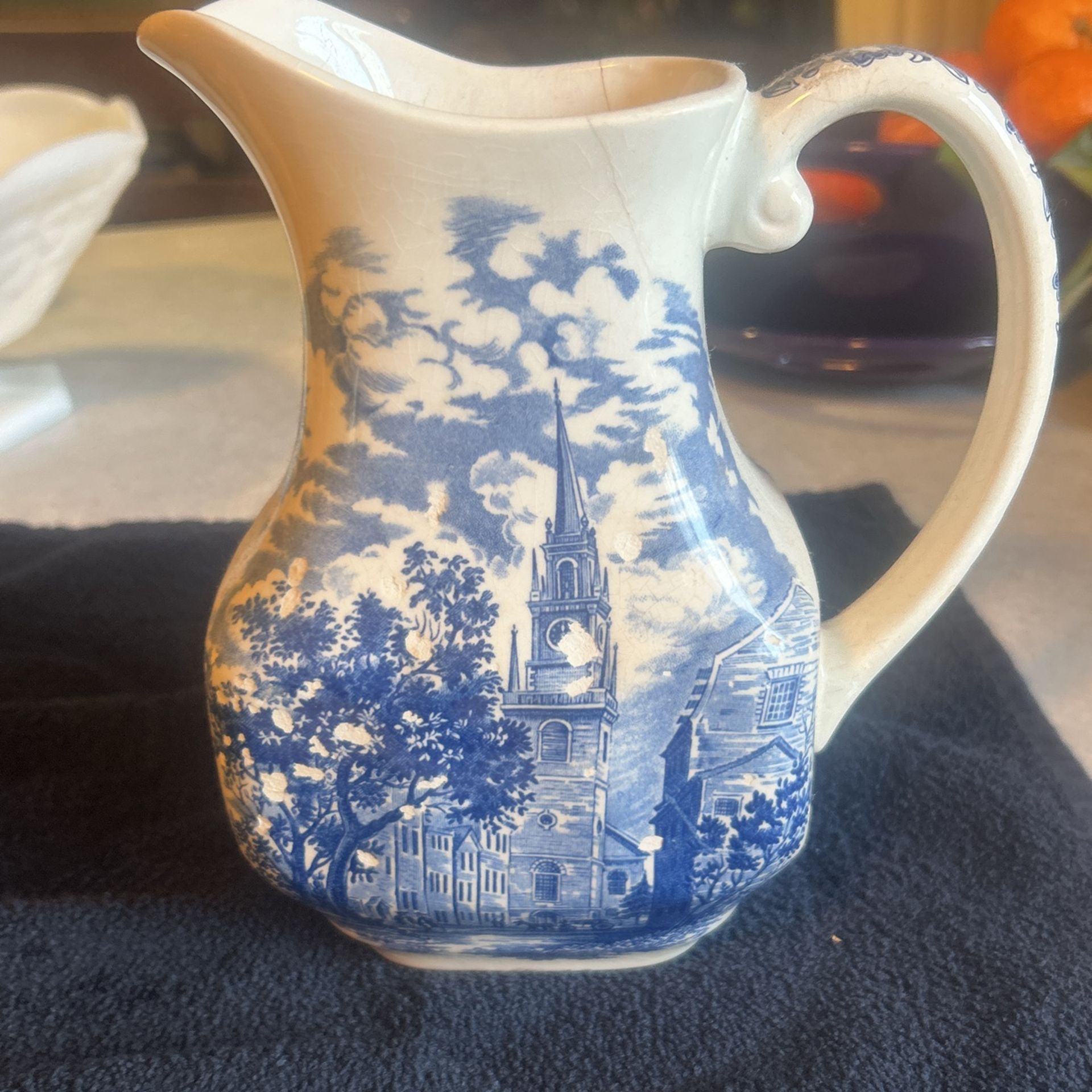Liberty Blue Old North Church Pitcher Vintage