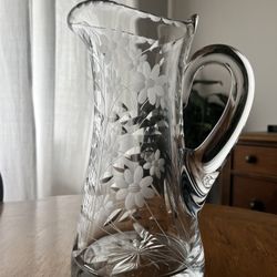 Beautiful Antique Heavy Cut Glass Pitcher 