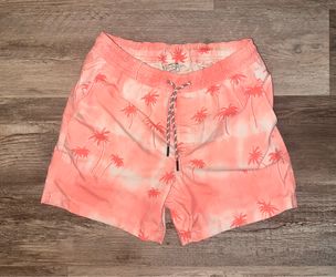 American Eagle Outfitters Coral Pink Palm Print Swim Shorts