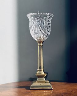 Vintage Brass & Crystal Torchiere Lamp