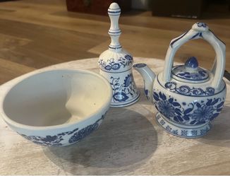 Ceramic bowl, bell, tea pot
