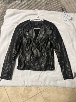 Black Zip Up Leather Jacket Size S
