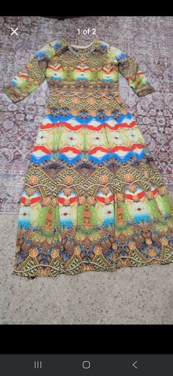 Colorful Boho Maxi Dress with Embellished Neckline